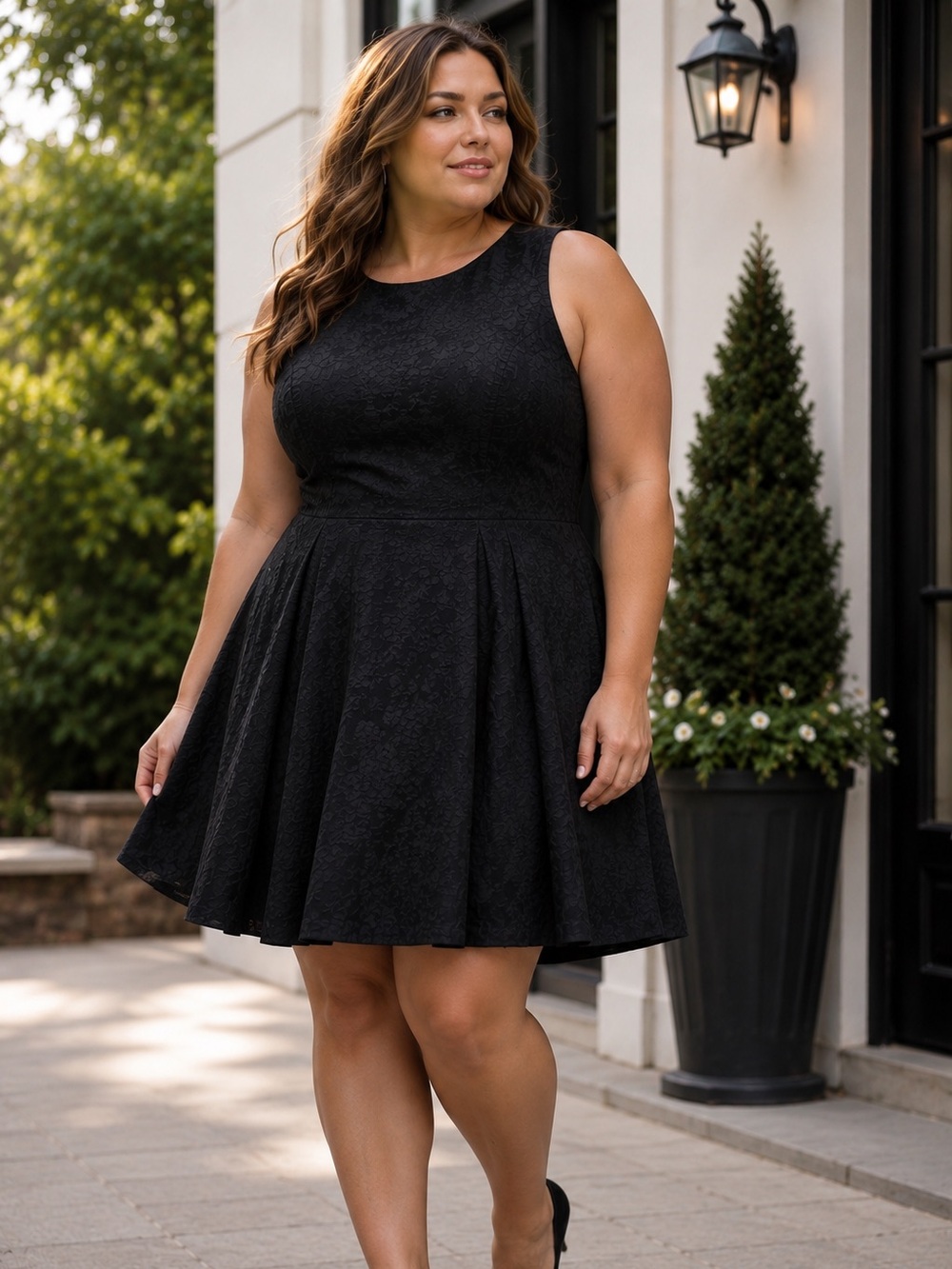 Maison Jules Black Floral Whimsgoth Fit & Flare Sleeveless A-Line Skater Dress